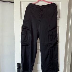 Women's Satin Black Cargo Trousers